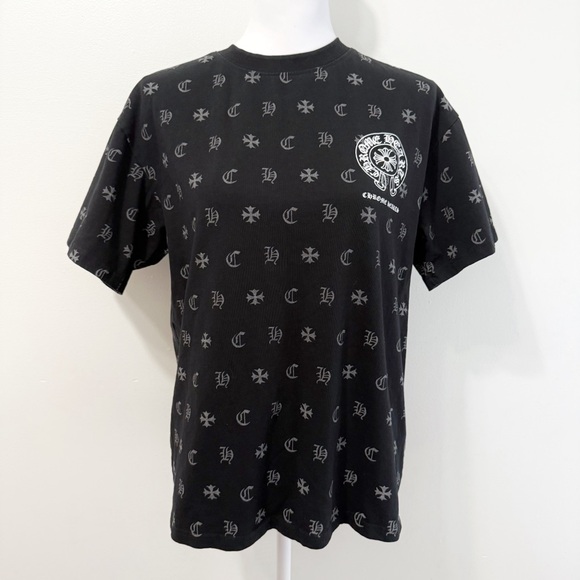 CHROME HEARTS BLACK GRAY WHITE LOGO PRINT CREWNECK SHORT SLEEVE TEE SHIRT - Picture 2 of 9